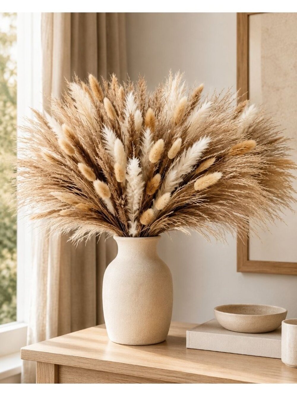 90 Stem Mixed Dried Grass Bundle, 16 Inch Neutral Vase Filler, Boho Wedding and - Picture 5 of 9
